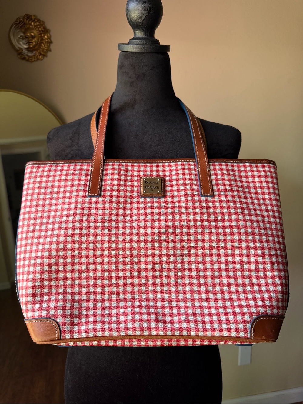 Dooney Bourke Gingham tote red and white summer Americana western boho